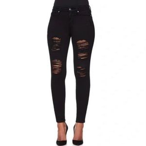 EXPRESS | distressed mid-rise black denim skinny jeans
